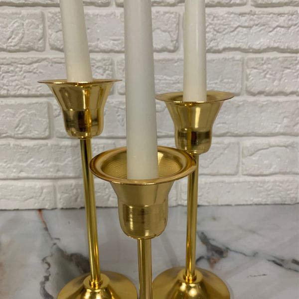 شمعدان فلزی سه عددی طلایی مدل ستا