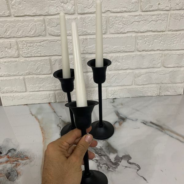 شمعدان فلزی سه عددی مشکی مدل ستا