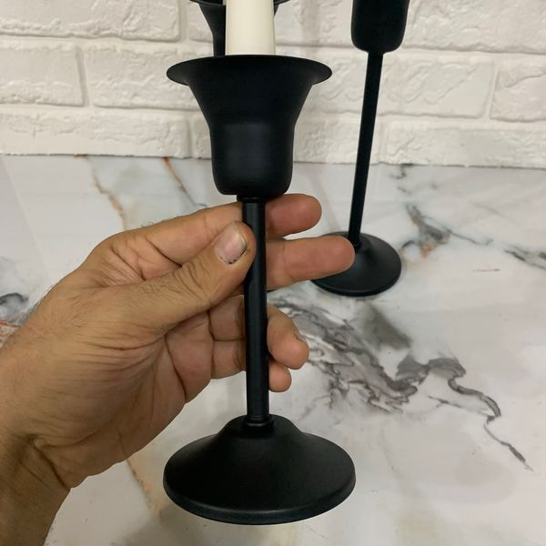 شمعدان فلزی سه عددی مشکی مدل ستا