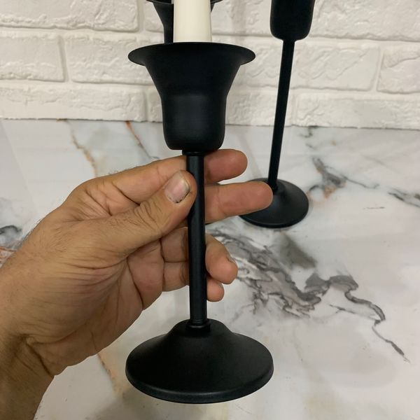 شمعدان فلزی سه عددی مشکی مدل ستا