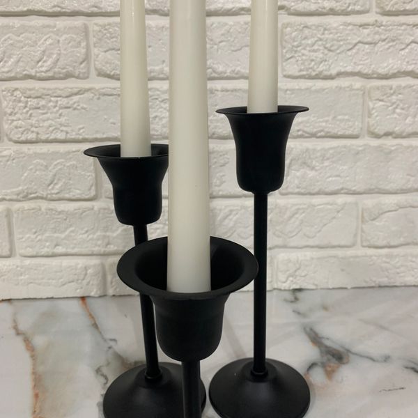 شمعدان فلزی سه عددی مشکی مدل ستا
