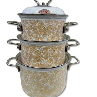 سرویس  قابلمه لعابی الروس طرح ترمه دسته فلزی کد 230