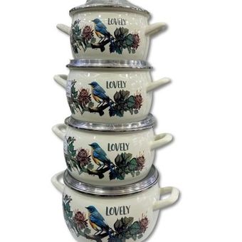 سرویس قابلمه لعابی 8 پارچه برند متروت طرح گنجشک کد 233