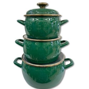 سرویس قابلمه لعابی 6 پارچه  رنگ سبز لبه طلایی  کد 236