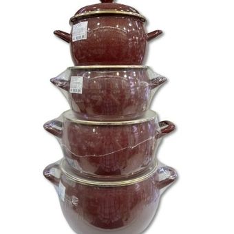 سرویس قابلمه لعابی 8 پارچه برند متروت شاین  رنگ زرشکی لبه طلایی  کد 237