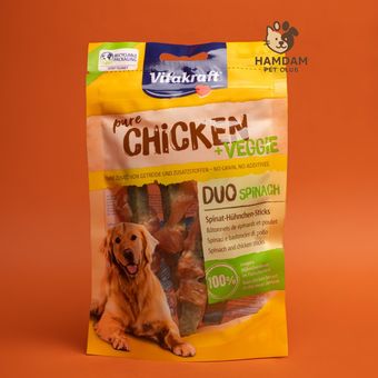 تشویقی سگ ویتاکرافت مدل Pure Chicken Duo Spinach با طعم مرغ و اسفناج 80 گرمی