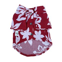 لباس سگ و گربه مدل آستین‌دار طرح هاوایی کلاسیک قرمز