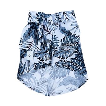 لباس سگ و گربه مدل آستین‌دار طرح هاوایی طرح برگ استوایی آبی