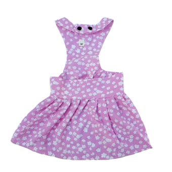 پیراهن پشت‌گردنی سگ و گربه صورتی گلدار | لباس مجلسی دخترانه