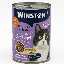 غذای کنسروی گربه وینستون با طعم مرغ و گوشت شکار در سس – Winston Geflügel mit Wild in Sauce