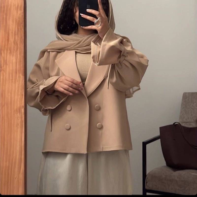 کت عروسکی آستین بنددار رنگ کرم