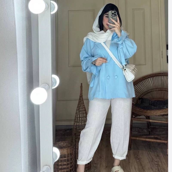 کت عروسکی آستین بنددار رنگ آبی آسمانی