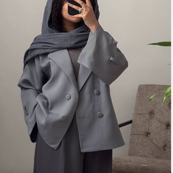 کت عروسکی آستین بنددار رنگ طوسی