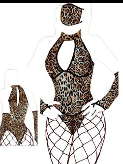 بادی فانتزی پلنگی به همراه ماسک،ساق دست و جوراب شلواری زنبوری