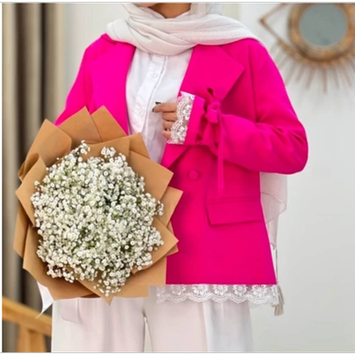 کت استین گیپوردار عروسکی رنگ سرخابی