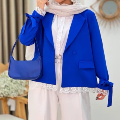 کت استین گیپوردار عروسکی رنگ آبی کاربنی