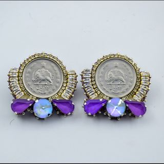 گوشواره سکه دو ریالی (بنفش و آبی)
