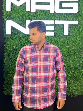 پیراهن چهارخانه سرمه ای قرمز