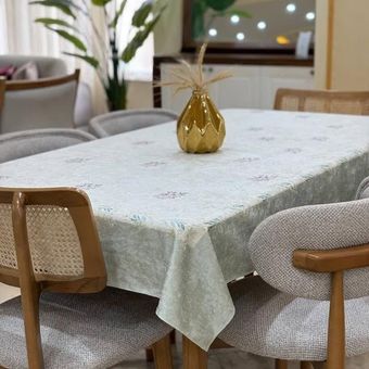 رومیزی مخمل شانل ضدلک 4نفره طرح حاشیه فیروزه‌ای