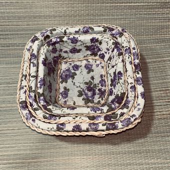 سبد نان سه تکه حصیری پارچه دار