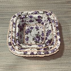 سبد نان سه تکه حصیری پارچه دار