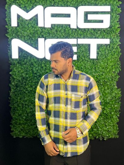 پیراهن چهارخانه سرمه ای زرد