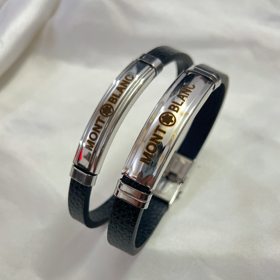 دستبند ست چرمی مونت بلانک نقره ای