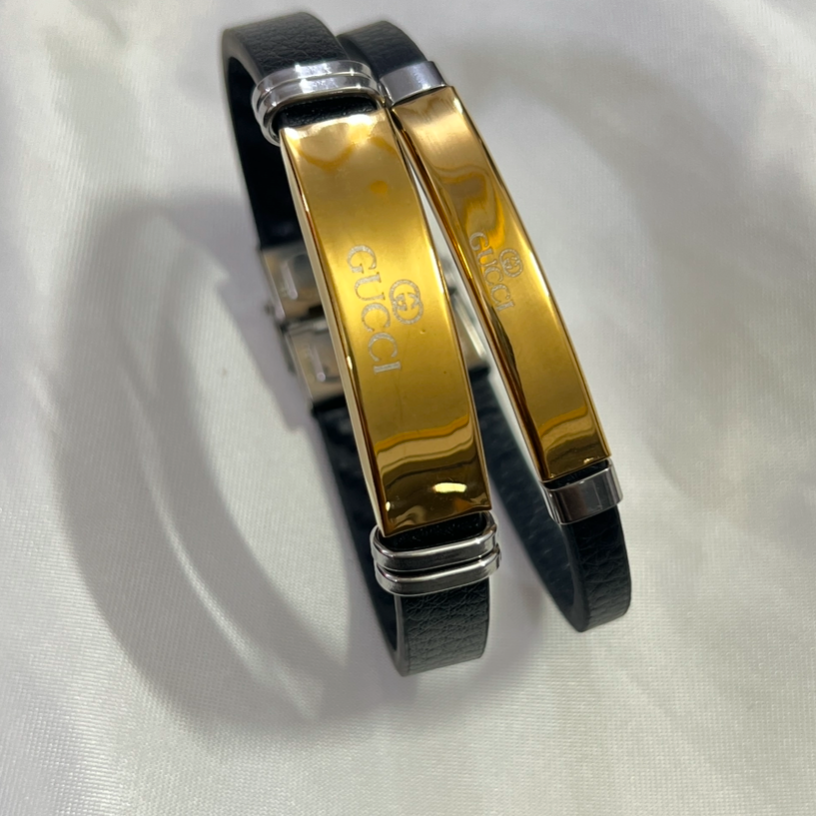 دستبند ست چرمی گوچی طلایی