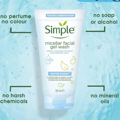 ژل شوینده صورت سیمپل مدل واتربوست (Simple Water Boost Micellar Facial Gel Wash) ر