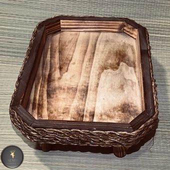 سینی پایه دار چوب و حصیر