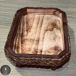 سینی پایه دار چوب و حصیر