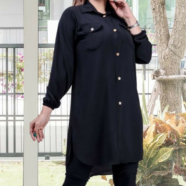 مانتو مشکی ابروبادی شیک جلودکمه خور