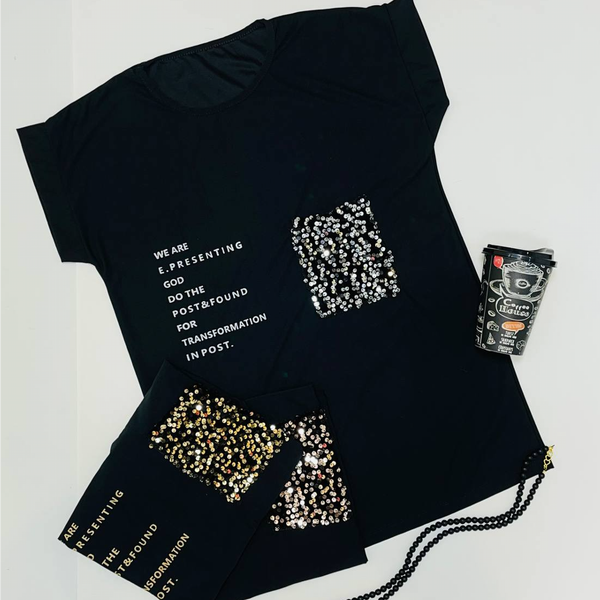 تیشرت شیک زنانه  مشکی جیب پولکی