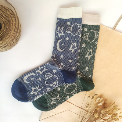 جوراب ساقدار ژاکارد زنانه طرح ماه و ستاره برند روپاپا