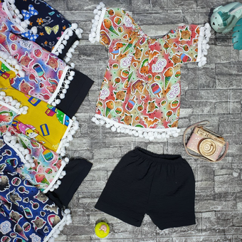 تیشرت شورت دخترانه منگوله دار