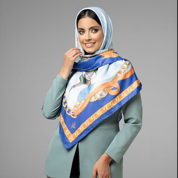 روسری طرح کیش و پرنده قبا سرمه ای تیره