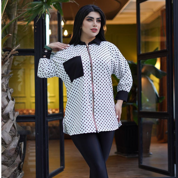 مانتو زنانه جلوزیپ شیک خالدار