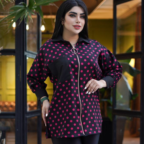 مانتو زنانه جلوزیپ شیک خالدار