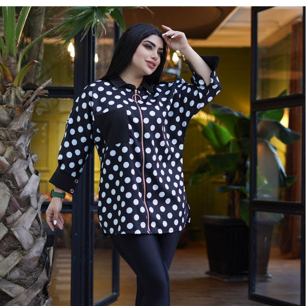 مانتو زنانه جلوزیپ شیک خالدار