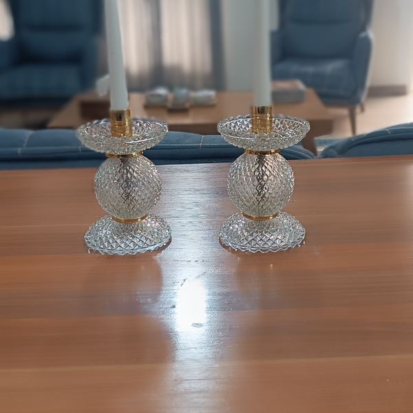 شمعدان رومیزی کریستال طرح گوی دو کفی دار تک گوی ارسال رایگان