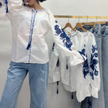 شومیز گلدوزی زنبق آبی ترک