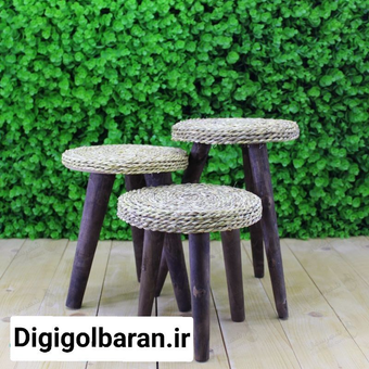 استند پایه گلدان چوبی حصیری قطر 20 سانت
