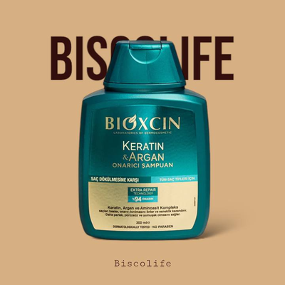 شامپو حاوی کراتینه و آرگان ضد ریزش ترمیم کننده و تقویت کننده بیوکسین Bioxcin KRATIN & ARGAN مناسب انواع مو 300میلی