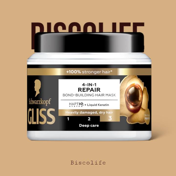 ماسک مو 1 در 4 گلیس Gliss مدلREPAIR ترمیم و بازسازی کننده مناسب موهای خشک و آسیب دیده 400 میلی