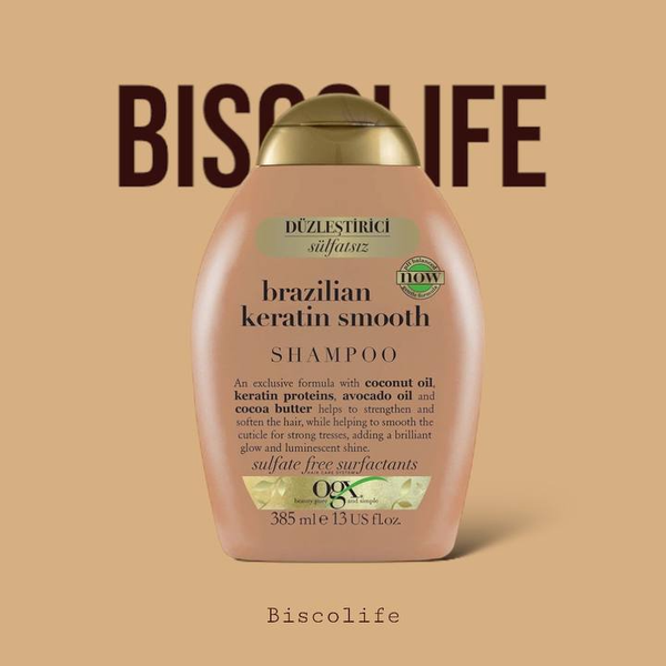 شامپو مو کراتینه OGX برزیلی مدل keratin smooth موهای فر 385 میلی