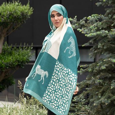 شال اسب و پترن های  ایرانی رنگ سبز آبی