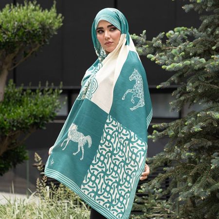 شال اسب و پترن های  ایرانی رنگ سبز آبی