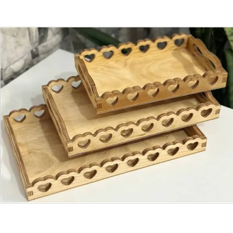 سینی چوبی سه تیکه لبه قلبی