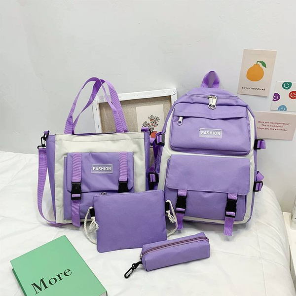 ست کیف و کوله اسپرت 4 تیکه وارداتی برزنت....ست 4 تکه کوله‌پشتی دخترانه مدل FASHION وارداتی جنس برزنت ضد آب زیپ فلزی