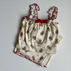 تاپ شلوارک نخی موسلین وارداتی طرح تدی